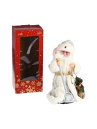 УЦЕНКА Дед Мороз "В белой шубке, с посохом и мешком" двигается, 12х28 см - Фото 5