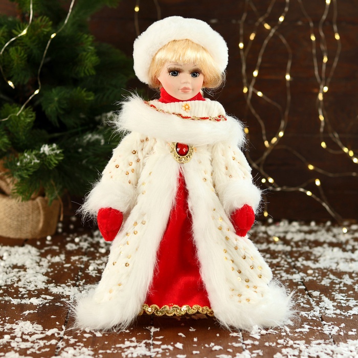 УЦЕНКА Снегурочка «В текстурной шубке» 32 см, белый - Фото 1