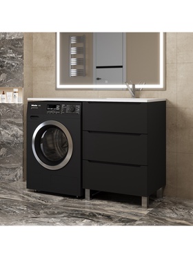 Тумба под раковину Uperwood Tanos, 58х47,5х76,5 см, напольная, под стиральную машину, черная, 3 ящик 10994225