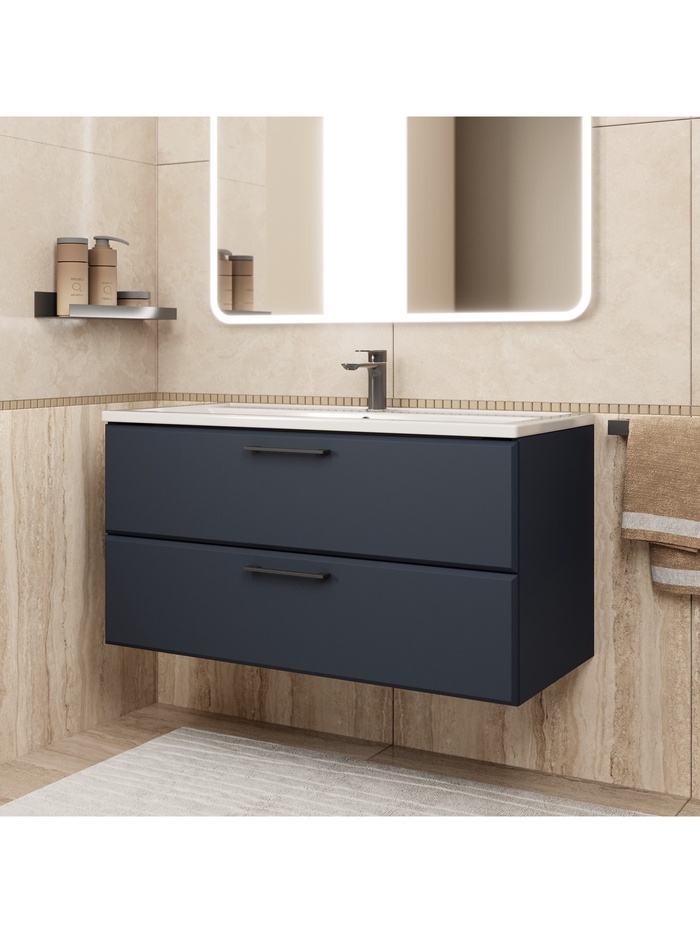 Тумба подвесная Uperwood, с раковиной Uperwood Foster New 100, цвет чёрный - Фото 1