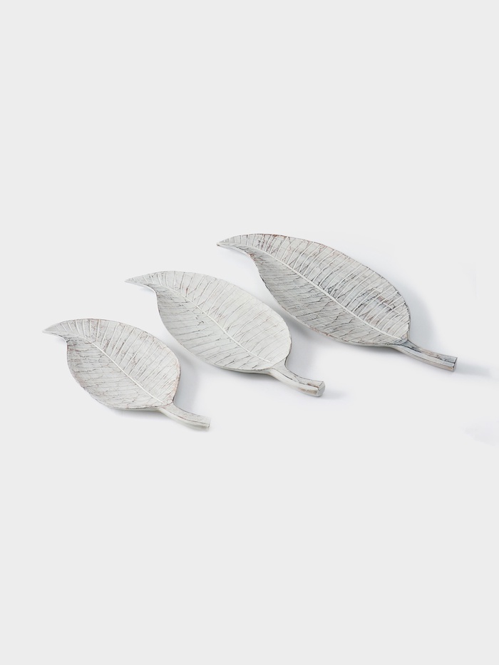 УЦЕНКА Набор блюд «Листья тропические», 60 см, 50 см, 40 см, дерево, белый - Фото 1