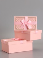 Набор подарочных коробок 3 в 1 прямоугольные с бантом, розовый с золотом, 23×16×9.5; 21×14×8; 19×12×6.5 см  (артикул 10958768)  большой выбор товаров оптом и в розницу по низким ценам с доставкой