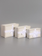 Набор подарочных коробок 3 в 1 прямоугольные с бантом, молочный с золотом, 23×16×9.5; 21×14×8; 19×12×6.5 см  (артикул 10958769)  большой выбор товаров оптом и в розницу по низким ценам с доставкой