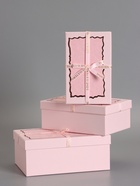 Набор подарочных коробок 3 в 1 прямоугольные с бантом, розовый барби, 23×16×9.5; 21×14×8; 19×12×6.5 см - Фото 3