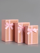 Набор подарочных коробок 3 в 1 прямоугольные с бантом, розовый с золотом, 23×16×9.5; 21×14×8; 19×12×6.5 см  (артикул 10958775)  большой выбор товаров оптом и в розницу по низким ценам с доставкой