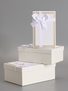 Набор подарочных коробок 3 в 1 прямоугольные с бантом, молочный, 23×16×9.5; 21×14×8; 19×12×6.5 см  (артикул 10958776)  большой выбор товаров оптом и в розницу по низким ценам с доставкой