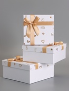 Набор подарочных коробок 3 в 1, прямоугольные с бантом, белый с золотом,19×19×9.8; 17×17×8; 15×15×6.5 см  (артикул 10958785)  большой выбор товаров оптом и в розницу по низким ценам с доставкой