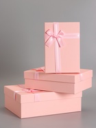 Набор подарочных коробок 3 в 1, прямоугольные с бантом, розовый фламинго, 33.5×25×11.5; 29×21×9; 24.5×17×6.5 см  (артикул 10958789)  большой выбор товаров оптом и в розницу по низким ценам с доставкой