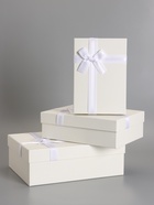 Набор подарочных коробок 3 в 1, прямоугольные с бантом, молочный, 33.5×25×11.5; 29×21×9; 24.5×17×6.5 см  (артикул 10958791)  большой выбор товаров оптом и в розницу по низким ценам с доставкой