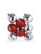 УЦЕНКА Набор шаров пластик d-6 см, 8 шт "Шишечки и блеск" серебро красный - Фото 4