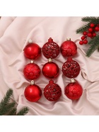 УЦЕНКА Набор шаров пластик d-6 см, 9 шт "Николь узоры" красный - Фото 3