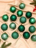 УЦЕНКА Набор ёлочных шаров d=6 см, 16 шт. «Теона узоры», зелёный - Фото 1