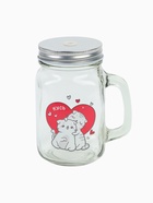 УЦЕНКА Банка с ручкой, крышкой и трубочкой "Котик" 450 мл, 10х7,5х13 см - Фото 2