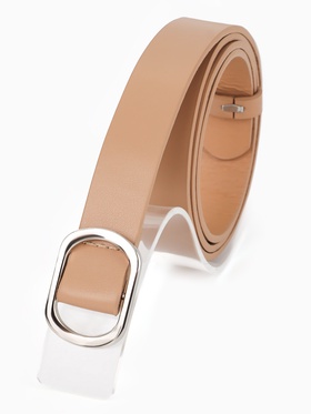 Ремень женский, затяжка, 2.5×110 см, без винта, серебристая пряжка, бежевый