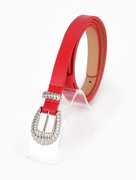 Ремень жен, 02-01-02-01, 1,5*0,3*110 см, без винта, пряжка серебро, 1 прокол, красный