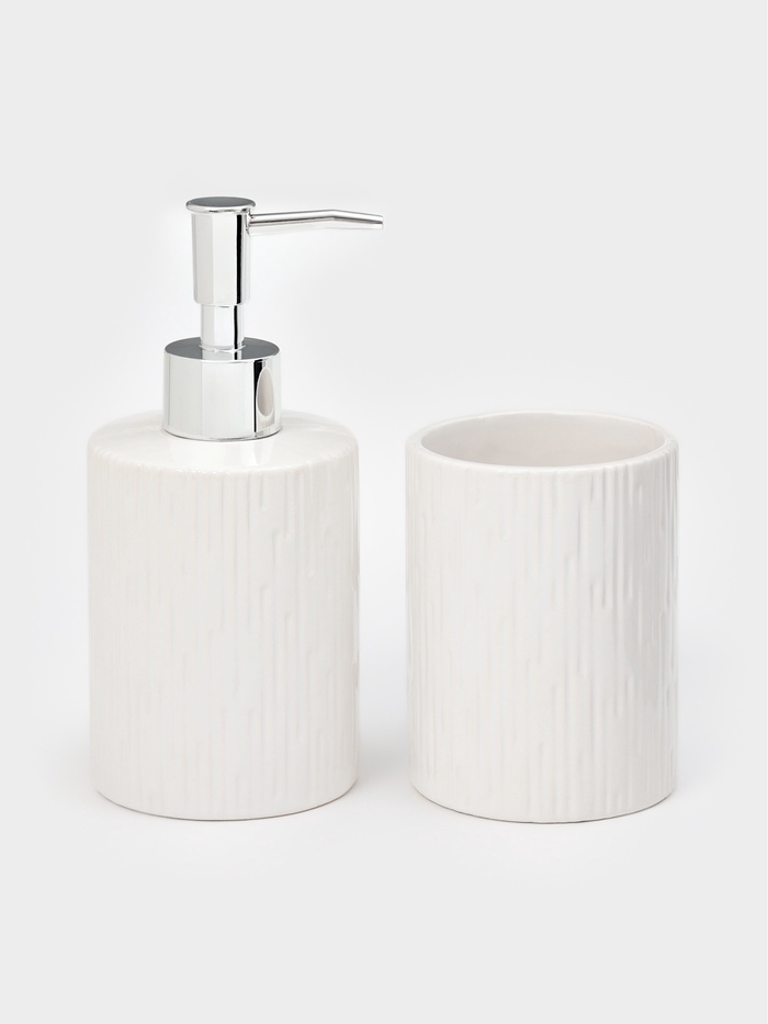 Набор для ванной Rain, 2 предмета, дозатор для мыла, стакан, белый - Фото 1