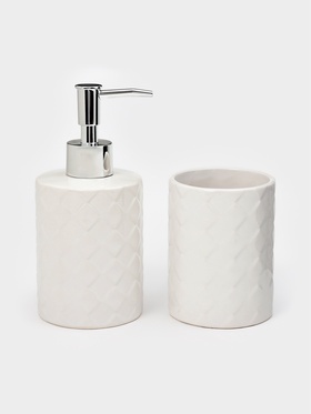 Набор для ванной «Плетение», 2 предмета, дозатор для мыла, стакан, белый