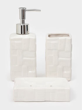 Набор для ванной «Плетение», 3 предмета, дозатор, стакан, мыльница, белый