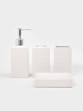 Набор для ванной «Альба», 4 предмета, дозатор, 2 стакана, мыльница, белый