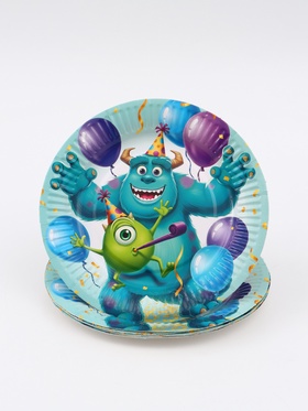 Тарелка одноразовая бумажная 18 см, Монстры