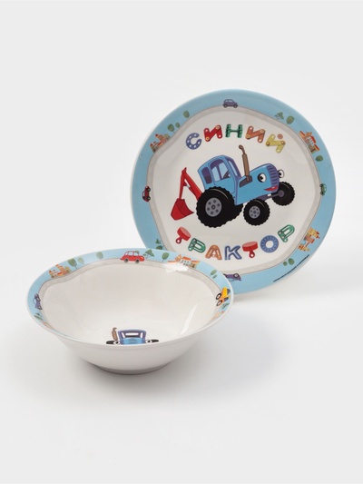 УЦЕНКА Набор «Синий трактор» 2 предмета: миска 18 см, тарелка 19 см