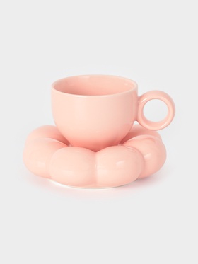 Чайная пара «Облако», 2 предмета: блюдце 14×3 см, чашка 12×8.5×7 см, керамика, розовая