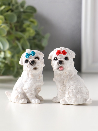 Набор фигурок 2 шт. полистоун «Белые терьеры с бантиками», 3.7×5.2×6.2 см