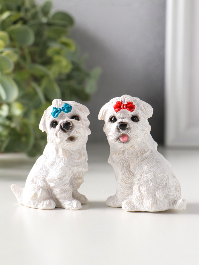 Набор фигурок 2 шт. полистоун «Белые терьеры с бантиками», 3.7×5.2×6.2 см - Фото 1