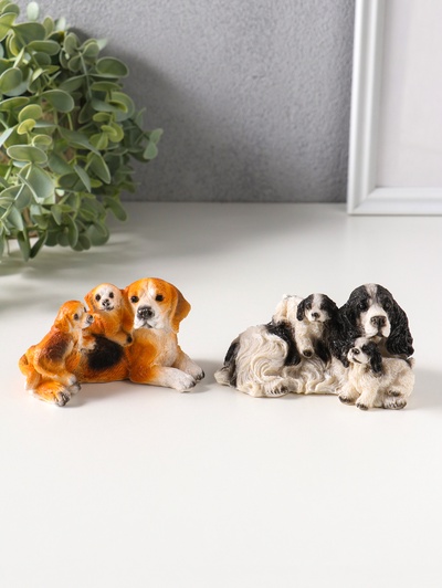 Набор фигурок 2 шт. полистоун «Собаки с щенками», 5.5×9.5×5.5 см