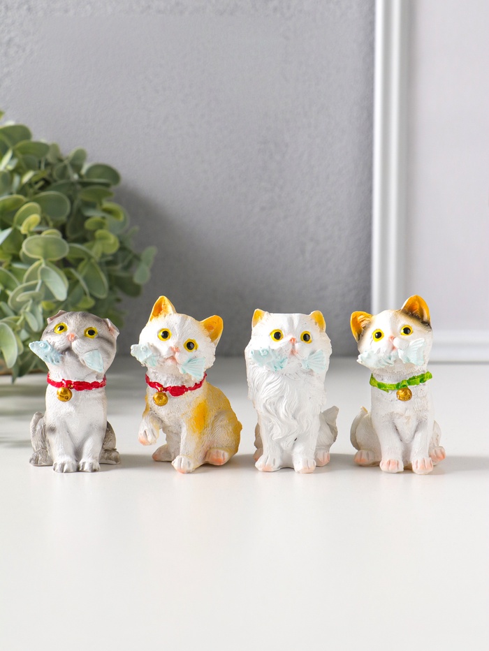 Набор фигурок 4 шт. полистоун «Котятки с рыбьими скелетами», 4×5×6.5 см