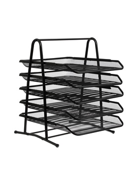 Лоток для бумаг, горизонтальный, металлическая сетка, 5 отделений, чёрный