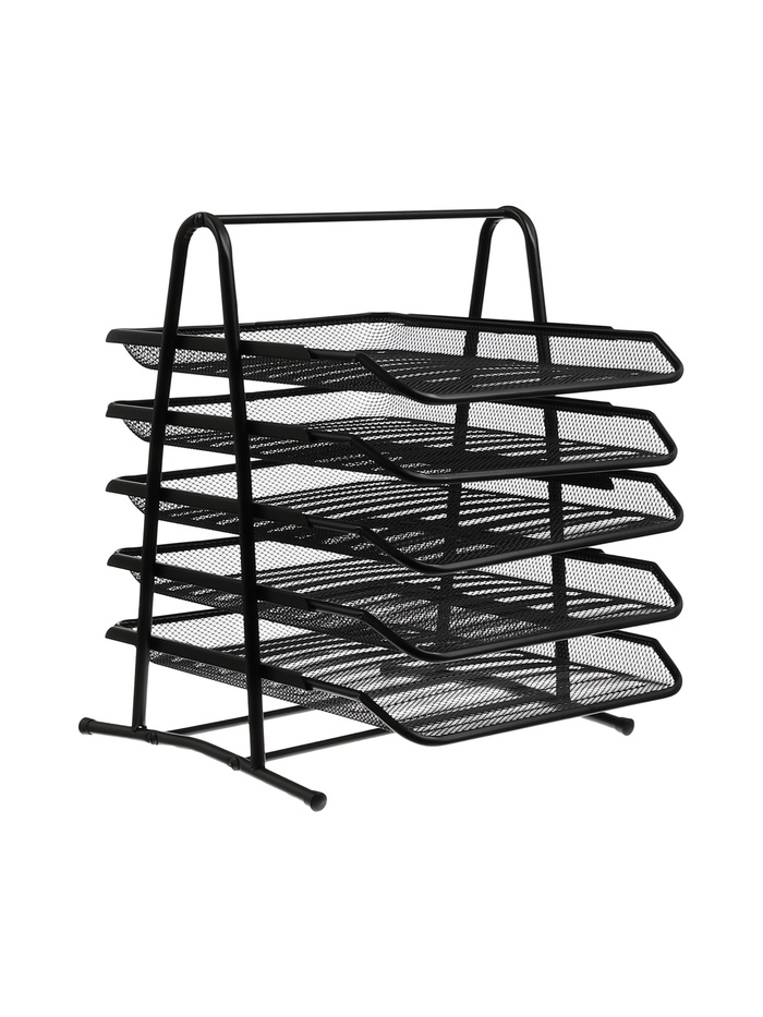 Лоток для бумаг, горизонтальный, металлическая сетка, 5 отделений, чёрный - Фото 1