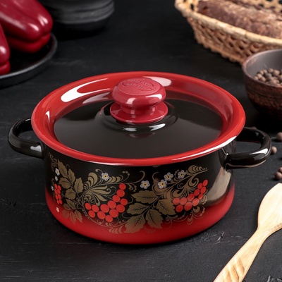 УЦЕНКА Кастрюля, 2 л, без крышки, декор красно-чёрный с тонированием МИКС