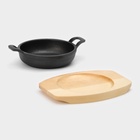 УЦЕНКА Сковорода Magma «Далат», d=12.5 см, h=3.2 см, на деревянной подставке, индукция, чугун, чёрная - Фото 4