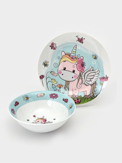 УЦЕНКА Набор детской посуды 2 предмета «Единорожка», миска 400 мл, тарелка 18 см