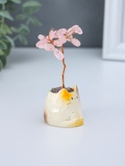 Денежное дерево декоративное «Сувенир бонсай. Котик-горшок», 12 розовых камней, 3.8×3.5×7.5 см - Фото 3