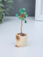 Денежное дерево декоративное «Сувенир бонсай. Котик-горшок», 12 зелёных камней, 3.3×3.4×8.8 см  (артикул 10961712)  большой выбор товаров оптом и в розницу по низким ценам с доставкой