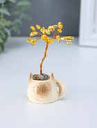 Денежное дерево декоративное «Сувенир бонсай. Котик-кружка», 12 жёлтых камней, 3.5×4.7×7.5 см  (артикул 10961713)  большой выбор товаров оптом и в розницу по низким ценам с доставкой