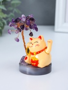 Маятник настольный антистресс от солнечной батареи «Жёлтый Манэки-нэко у дерева», 36 камней, 5.5×5.5×11 см - фото 809540992