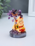 Маятник настольный антистресс от солнечной батареи «Жёлтый Манэки-нэко у дерева», 36 камней, 5.5×5.5×11 см - фото 809540993