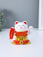 Маятник настольный антистресс от солнечной батареи «Белый кот Манэки-нэко с веером», 11.2×14.3×15.3 см - фото 809541002