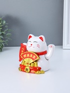 Маятник настольный антистресс от солнечной батареи «Белый кот Манэки-нэко с веером», 11.2×14.3×15.3 см - фото 809541003