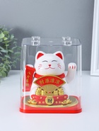 Маятник настольный антистресс от солнечной батареи «Белый кот Манэки-нэко с веером», 11.2×14.3×15.3 см - фото 809541007