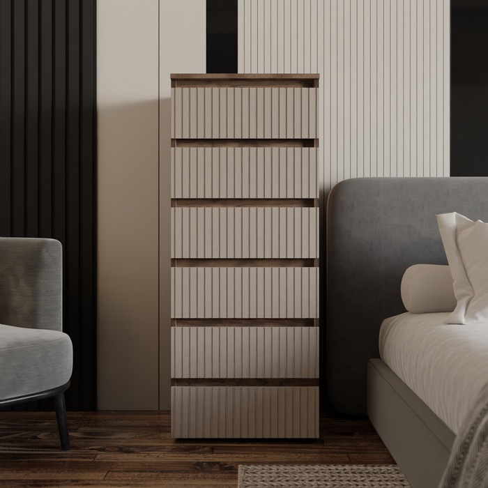 УЦЕНКА Комод 6 ящиков Ника, 500х430х1244, Мокко софт/ Дуб вотан - Фото 1