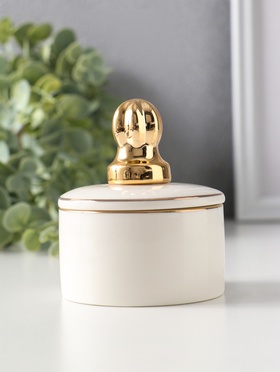 Шкатулка для украшений керамика с золотой линией «Королевская пешка», с крышкой, 7×7×8.5 см