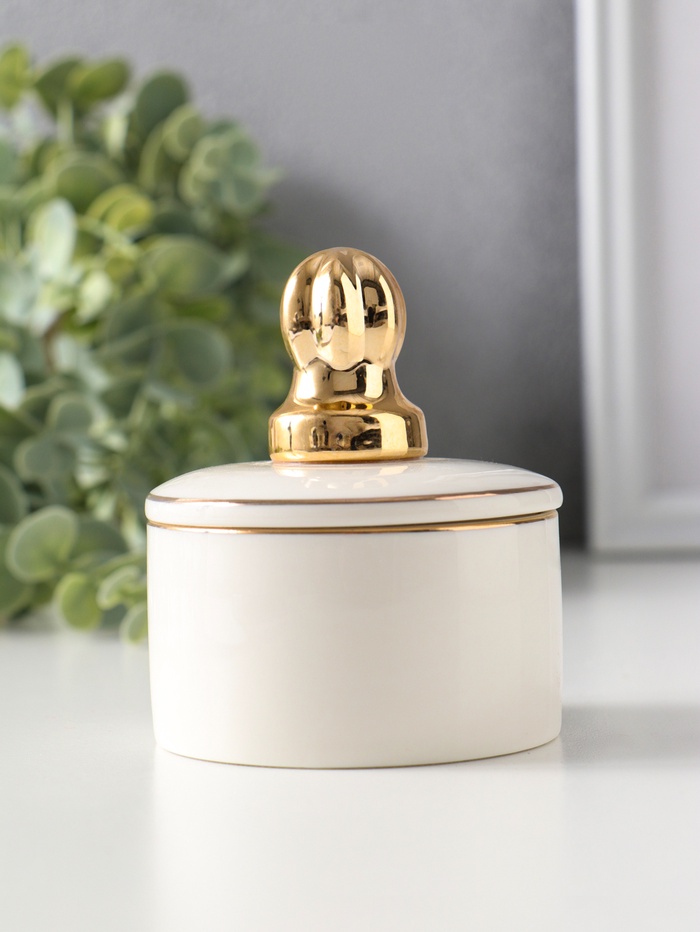 Шкатулка для украшений керамика с золотой линией «Королевская пешка», с крышкой, 7×7×8.5 см - Фото 1