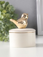 Шкатулка для украшений керамика с золотой линией «Птичка», с крышкой, 7×7×9 см - Фото 2