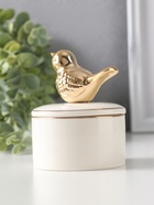 Шкатулка для украшений керамика с золотой линией «Птичка», с крышкой, 7×7×9 см - Фото 3