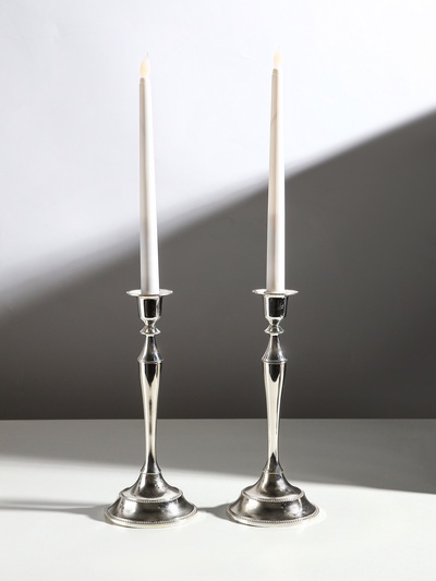 УЦЕНКА Подсвечник металл «Плавность» серебро набор 2 шт. 24×10×10 см