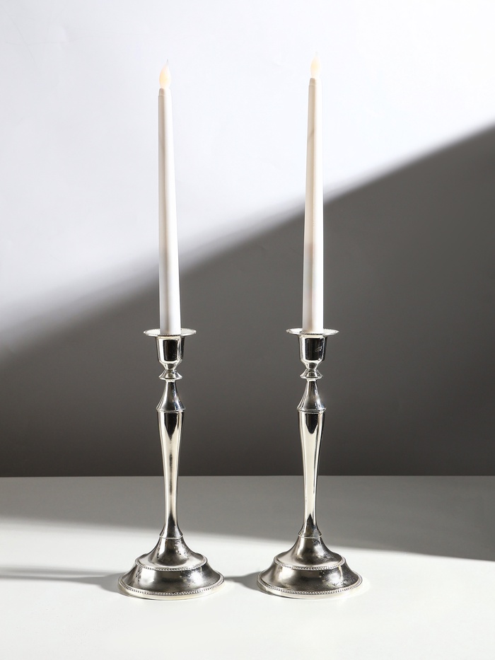 УЦЕНКА Подсвечник металл «Плавность» серебро набор 2 шт. 24×10×10 см - Фото 1